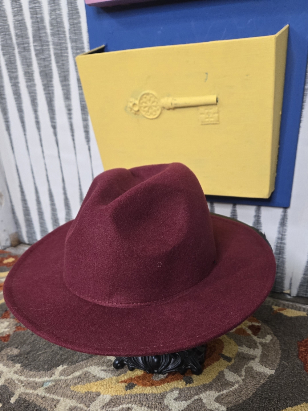 Burgundy Wide Brim Fedora Hat Boho Western Rancher Style Cotton Blend